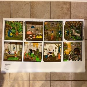 8 Vintage HTF 11 3/4” x 11 3/4” Brothers Grimm canvas screen print cloth squares